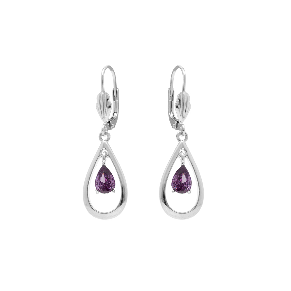 Boucles d\'oreille en  argent rhodi� ovale avec oxyde violet -  fermoir dormeuse - Vue 1