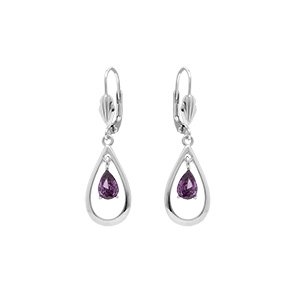Boucles d\'oreille en argent rhodié ovale avec oxyde violet - fermoir dormeuse - Vue 1