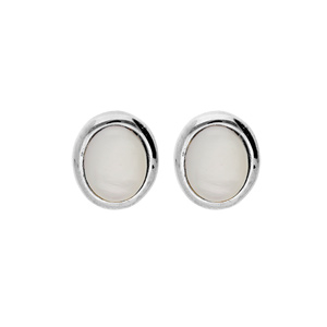 Boucles d\'oreille en argent rhodi ovale en Nacre vritable et fermoir poussette - Vue 1