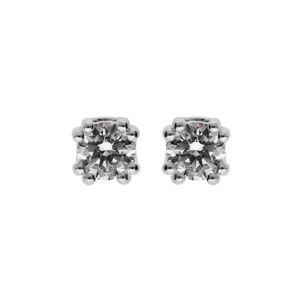 Boucles d\'oreille en argent rhodi� oxyde 5mm blanc serti 8 griffes et fermoir poussette - Vue 1
