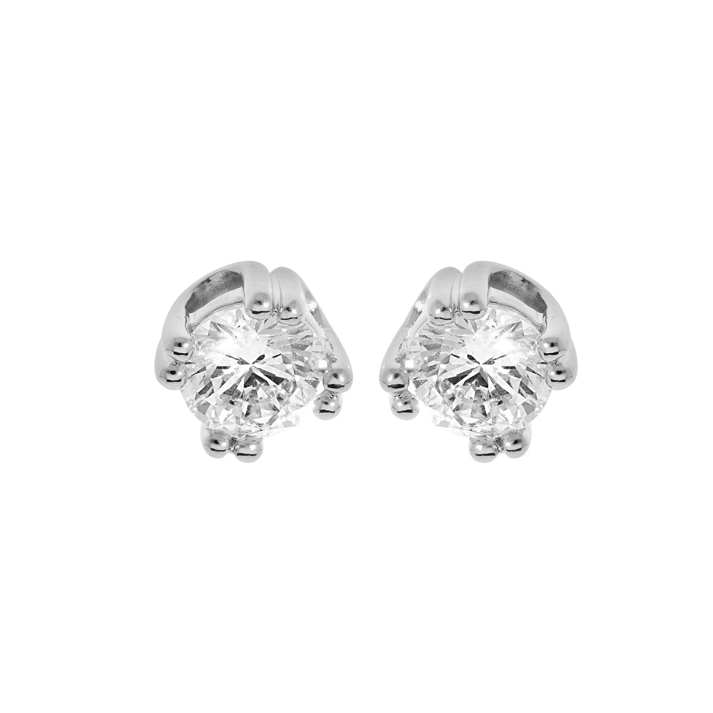Boucles d\'oreille en argent rhodi� oxyde blanc 6mm 8 griffes et fermoir poussette - Vue 1
