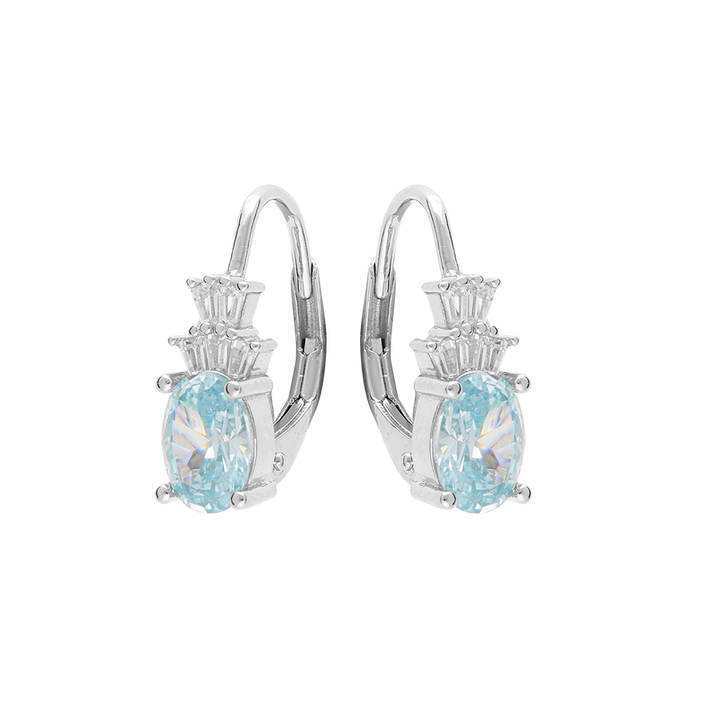 Boucles d\'oreille en argent rhodi� oxyde blanc et bleu ciel avec fermoir dormeuse - Vue 1