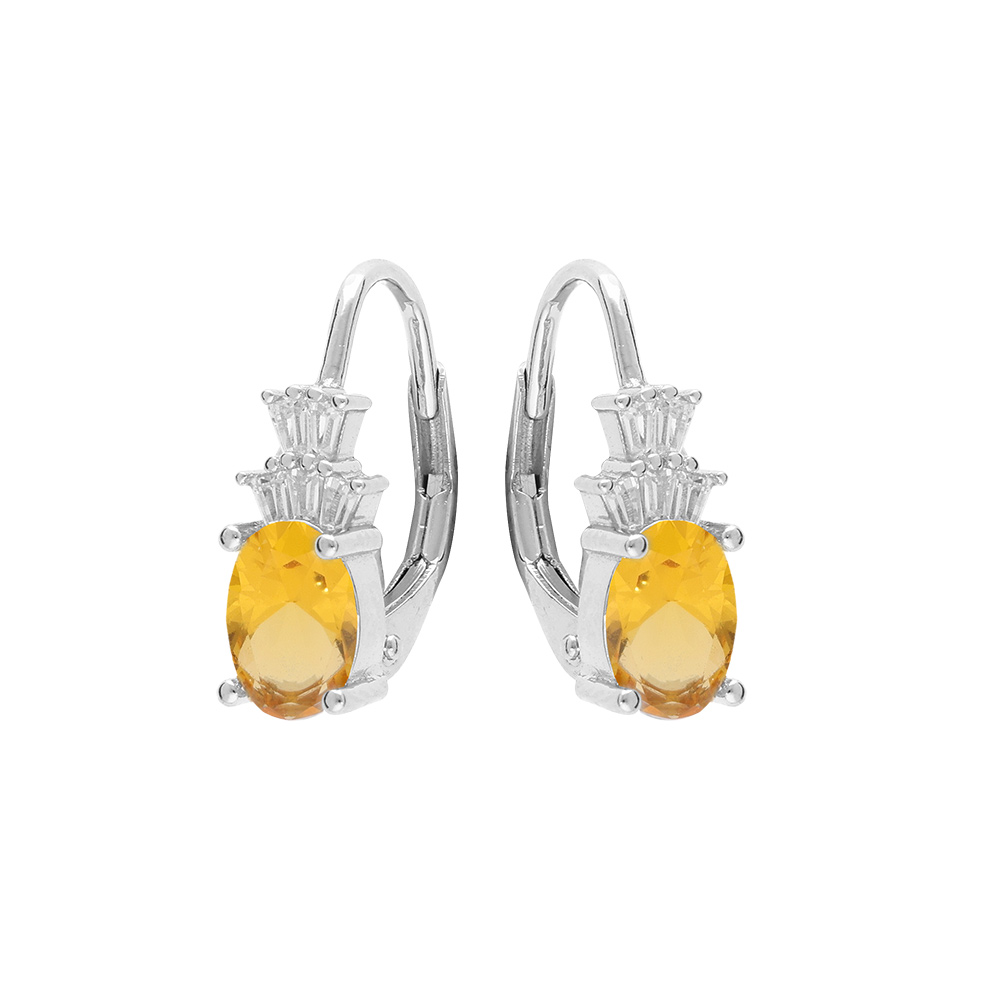Boucles d\'oreille en argent rhodi� oxyde blanc et jaune avec fermoir dormeuse - Vue 1