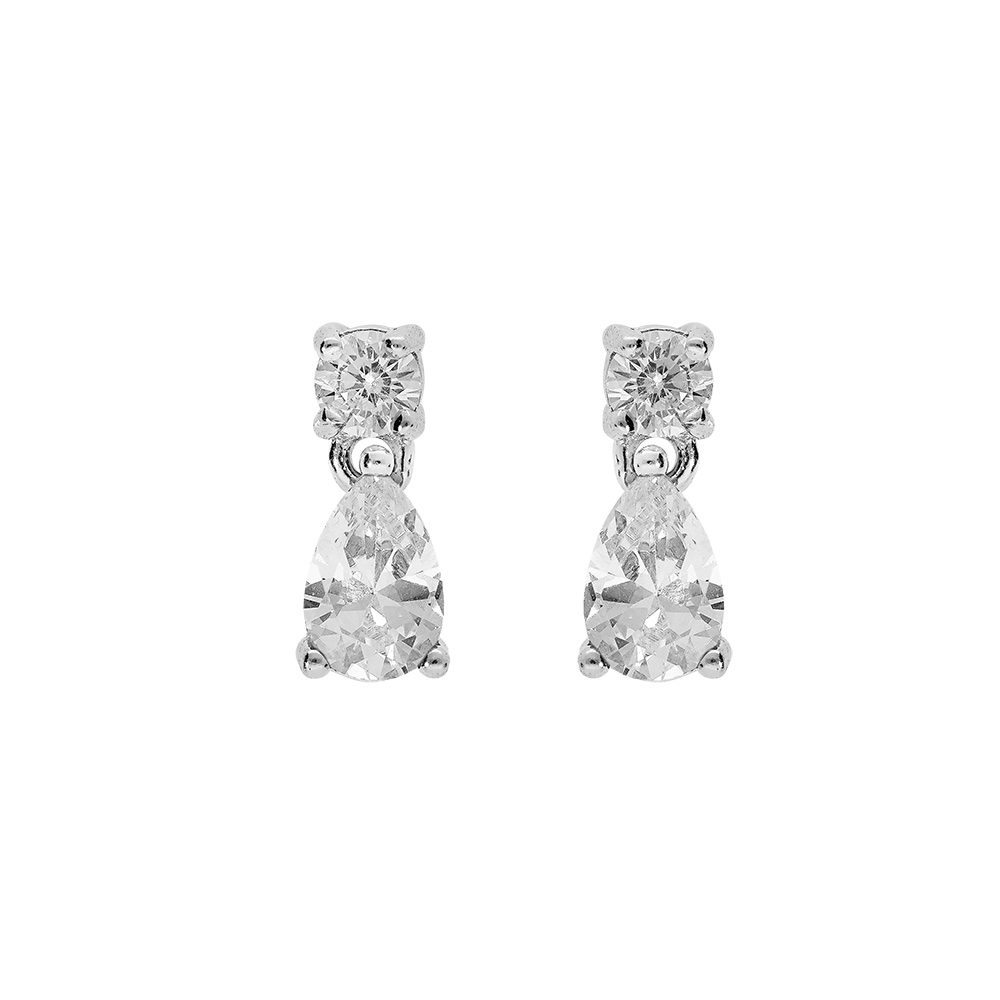 Boucles d\'oreille en argent rhodi� oxyde blanc rond et goutte avec fermoir poussette - Vue 1