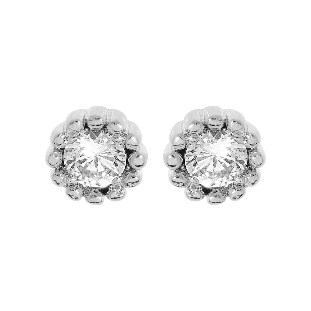 Boucles d\'oreille en argent rhodi� oxyde blanc serti 3mm contour perl� et fermoir poussette - Vue 1