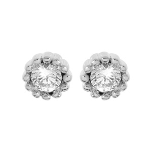 Boucles d\'oreille en argent rhodi oxyde blanc serti 3mm contour perl et fermoir poussette - Vue 1