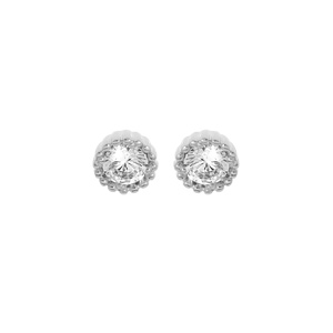 Boucles d\'oreille en argent rhodi oxyde blanc serti 4mm contour perl et fermoir poussette - Vue 1