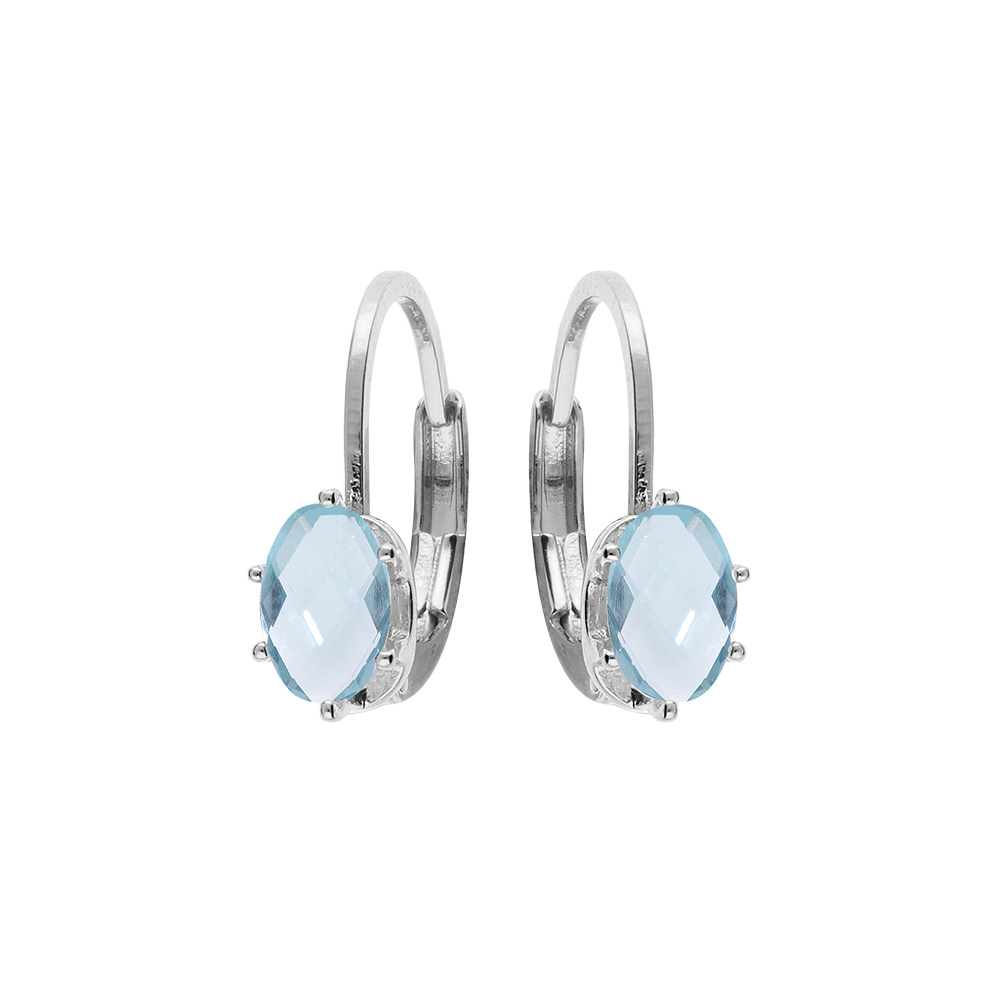 Boucles d\'oreille en argent rhodi� oxyde bleu ciel serti, fermoir dormeuse - Vue 1