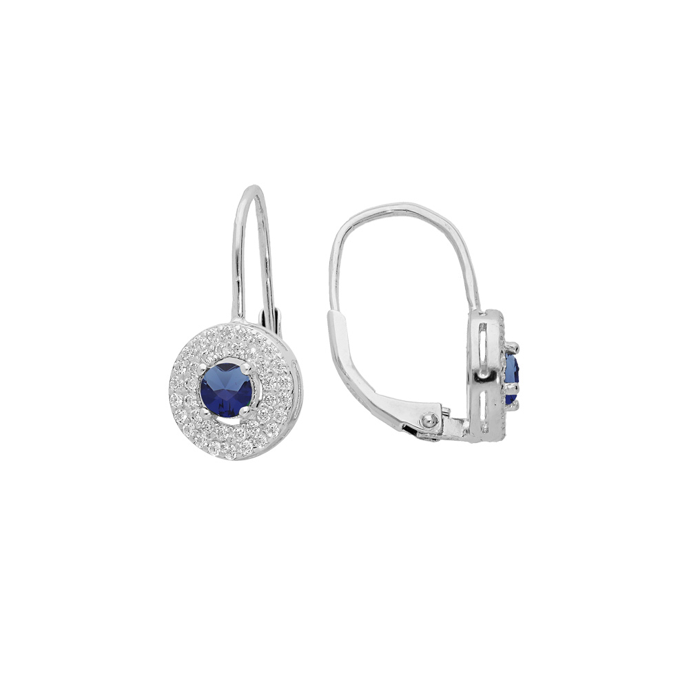 Boucles d\'oreille en argent rhodi� oxyde bleu fonc� et oxydes blancs sertis sur fermoir dormeuse - Vue 1