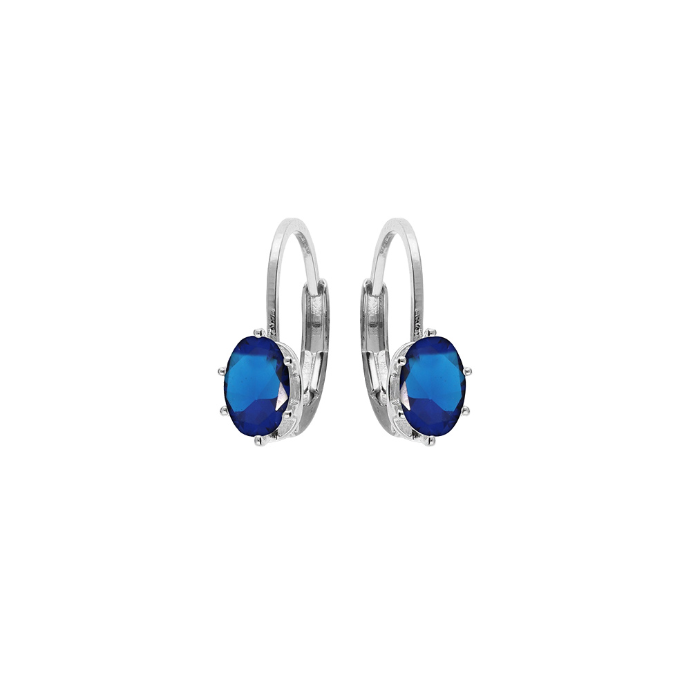 Boucles d\'oreille en argent rhodi� oxyde bleu fonc� serti, fermoir dormeuse - Vue 1