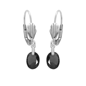 Boucles d\'oreille en argent rhodi oxyde noir fonc facet forme goutte suspendue et fermoir dormeuse - Vue 1