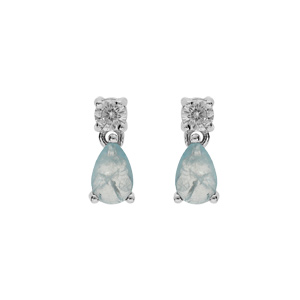 Boucles d\'oreille en argent rhodi oxyde rond blanc serti et goutte bleu ciel avec fermoir poussette - Vue 1