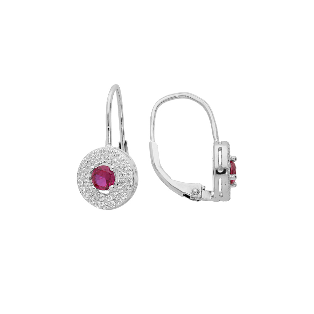 Boucles d\'oreille en argent rhodi� oxyde rose et oxydes blancs sertis sur fermoir dormeuse - Vue 1