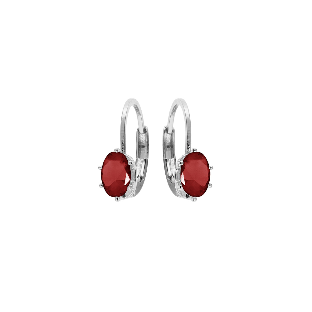Boucles d\'oreille en argent rhodi� oxyde rouge serti, fermoir dormeuse - Vue 1