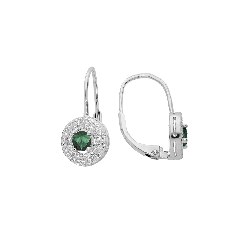 Boucles d\'oreille en argent rhodi� oxyde vert et oxydes blancs sertis sur fermoir dormeuse - Vue 1