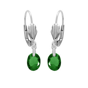 Boucles d\'oreille en argent rhodi oxyde vert fonc facet forme goutte suspendue et fermoir dormeuse - Vue 1