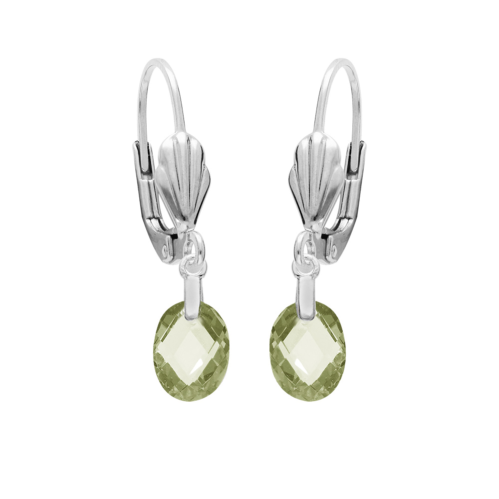 Boucles d\'oreille en argent rhodi� oxyde vert olive facet� forme goutte suspendue et fermoir dormeuse - Vue 1