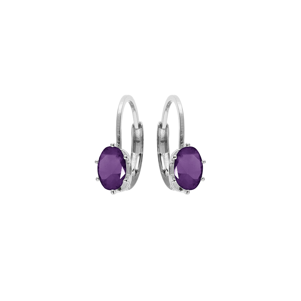 Boucles d\'oreille en argent rhodi� oxyde violet serti, fermoir dormeuse - Vue 1