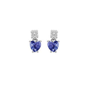 Boucles d\'oreille en argent rhodi oxydes blanc et oxyde bleu fonc suspendu forme coeur et fermoir poussette - Vue 1