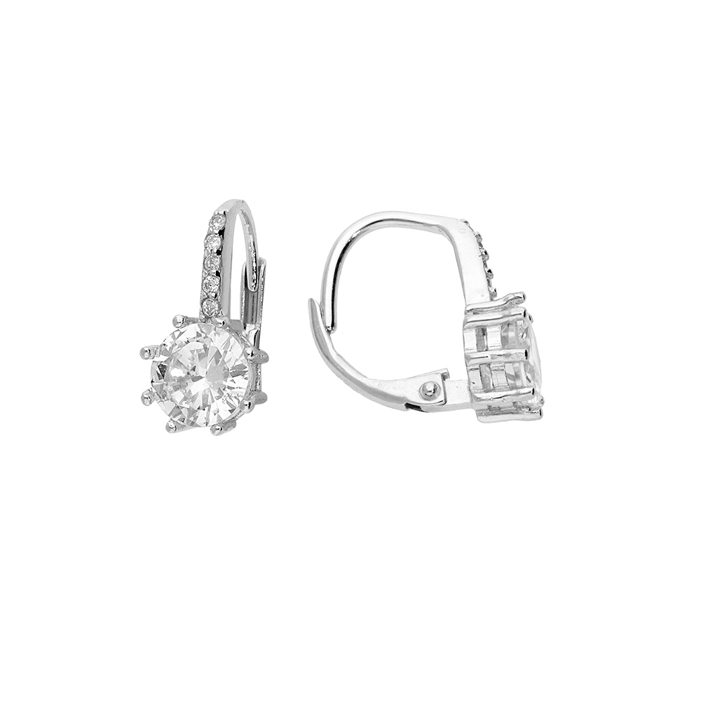 Boucles d\'oreille en argent rhodi� oxydes blancs sertis 7mm et fermoir dormeuse - Vue 1