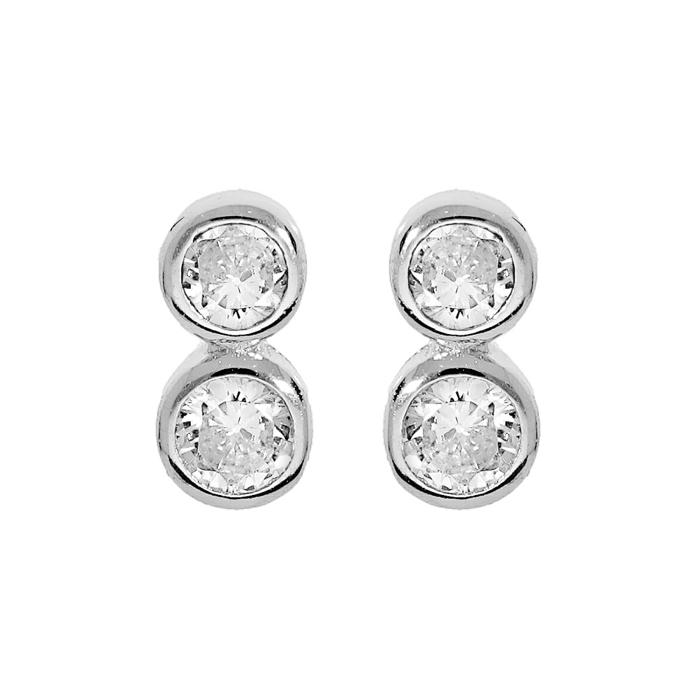 Boucles d\'oreille en argent rhodi� oxydes blancs sertis clos et fermoir poussette - Vue 1