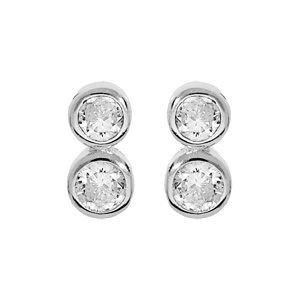 Boucles d\'oreille en argent rhodi oxydes blancs sertis clos et fermoir poussette - Vue 1