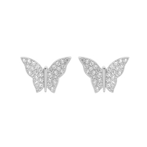 Boucles d\'oreille en argent rhodi papillon pav d\'oxydes blancs sertis et fermoir poussette - Vue 1