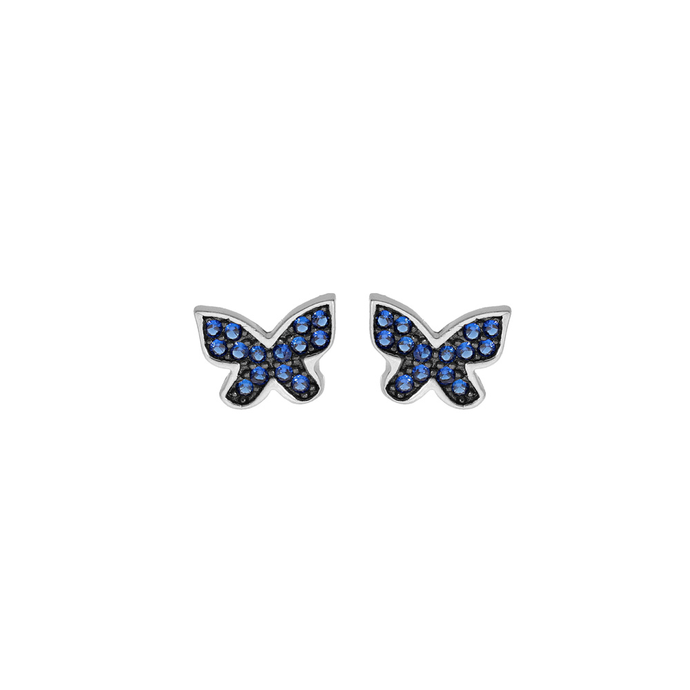 Boucles d\'oreille en argent rhodi� papillonspav� d\'oxydes bleu fonc� et fermoir poussette - Vue 1