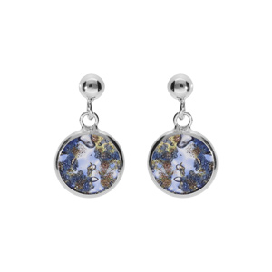 Boucles d\'oreille en argent rhodi pastille 10mm Murano vritable borale bleu et dor - Vue 1