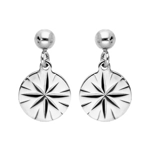 Boucles d\'oreille en argent rhodi pastille toile diamante suspendue et fermoir poussette - Vue 1