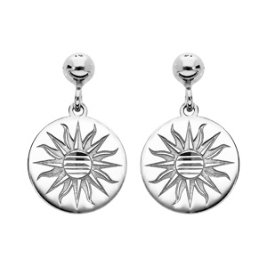 Boucles d\'oreille en argent rhodi pastille motif soleil suspendue et fermoir poussette - Vue 1