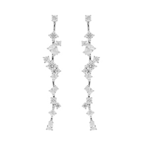 Boucles d\'oreille en argent rhodi pendante avec cascade d\'oxydes blancs sertis fermoir poussette - Vue 1