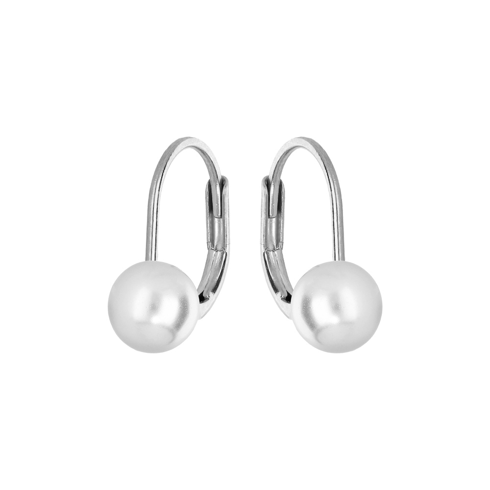 Boucles d\'oreille en argent rhodi perle blanche de synthse 6mm et fermoir dormeuse - Vue 1
