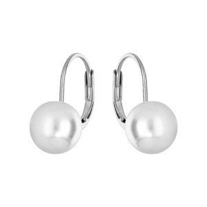 Boucles d\'oreille en argent rhodi perle blanche de synthse 8mm et fermoir dormeuse - Vue 1