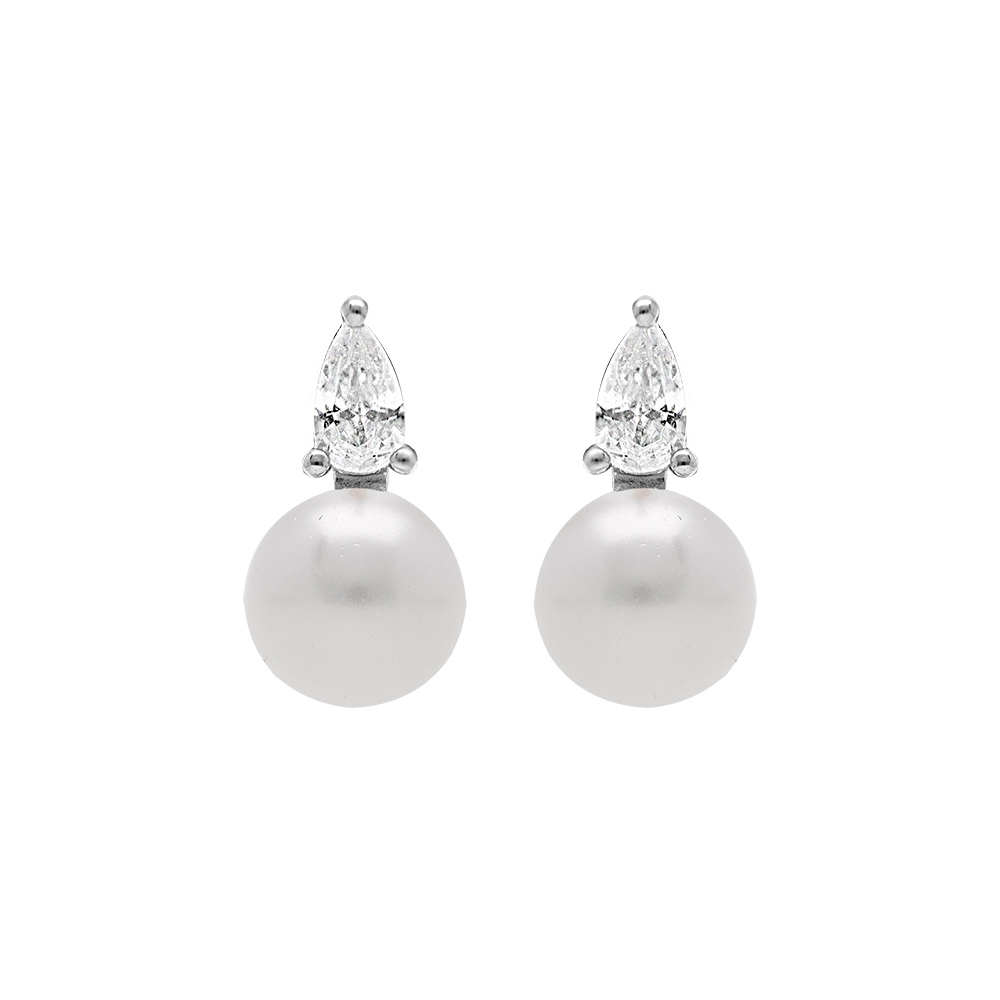 Boucles d\'oreille en argent rhodi� perle de culture d\'eau douce blanche avec un oxyde blanc - Vue 1