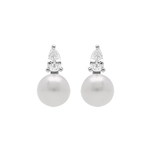 Boucles d\'oreille en argent rhodié perle de culture d\'eau douce blanche avec un oxyde blanc - Vue 1