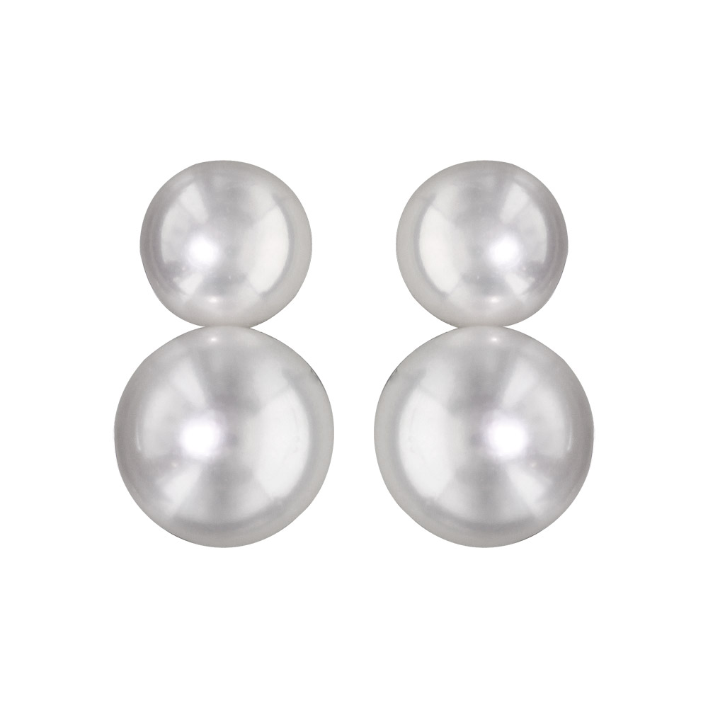 Boucles d\'oreille en argent rhodi� 2 perles d\'eau douce (7mm et 9mm) et fermoir tige - Vue 1
