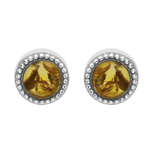 Boucles d\'oreille en argent rhodi pierre Ambre vritable contour perl et fermoir poussette - Vue 1