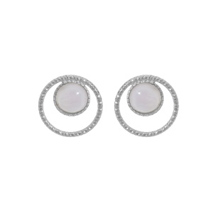 Boucles d\'oreille en argent rhodi  pierre Nacre blanche vritable 6mm dans cercle et fermoir poussette - Vue 1