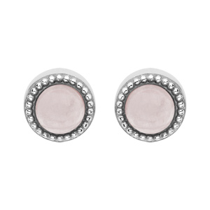 Boucles d\'oreille en argent rhodi pierre Quartz rose vritable contour perl et fermoir poussette - Vue 1