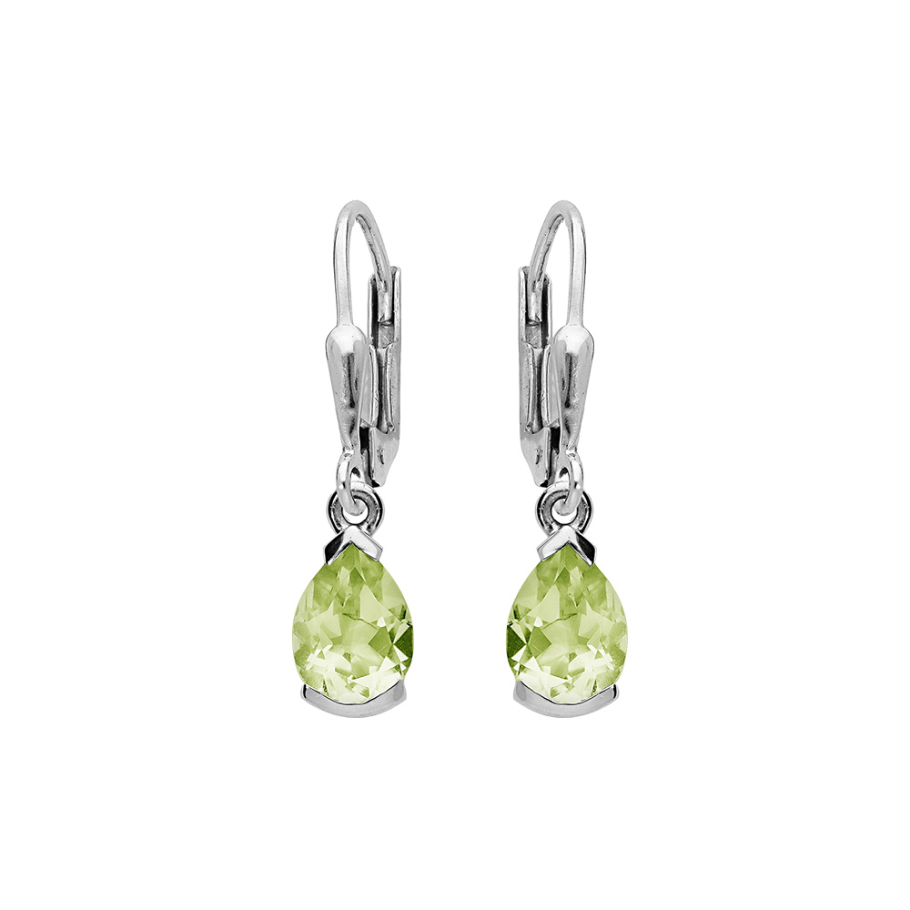 Boucles d\'oreille en argent rhodi� pierre v�ritable P�ridot suspendue forme poire 7x5mm fermoir dormeuse - Vue 1