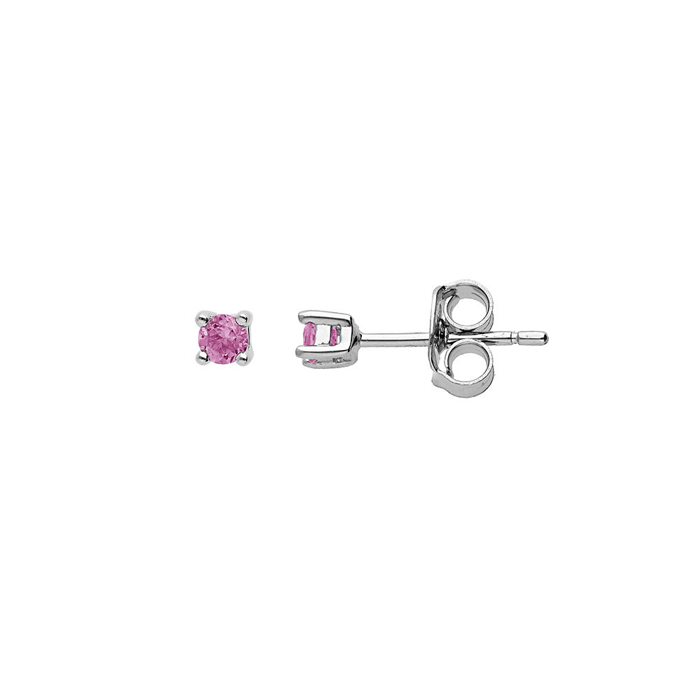 Boucles d\'oreille en argent rhodi pierre vritable Tourmaline rose 2.5mm et fermoir poussette - Vue 1
