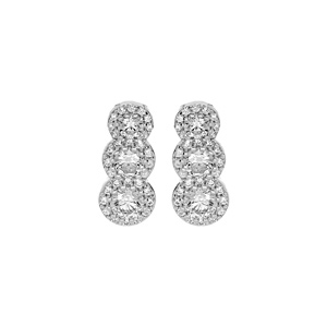 Boucles d\'oreille en argent rhodi 3 pierres blanches en chute et contour oxydes blancs sertis et fermoir poussette - Vue 1