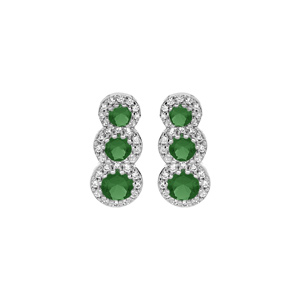 Boucles d\'oreille en argent rhodi 3 pierres vertes en chute et contour oxydes blancs sertis et fermoir poussette - Vue 1