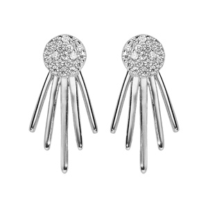 Boucles d\'oreille en argent rhodi rayons de soleil oxydes blancs sertis et fermoir poussette - Vue 1