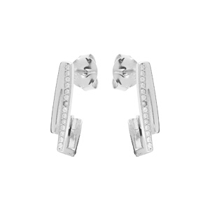 Boucles d\'oreille en argent rhodié rectangulaire avec oxydes blancs sertis et fermoir poussette - Vue 1