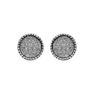 Boucles d\'oreille en argent rhodi ronde glitter avec contour dentelle et fermoir poussette - Vue 1