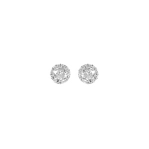 Boucles d\'oreille en argent rhodi ronde oxydes blancs sertis et fermoir poussette - Vue 1