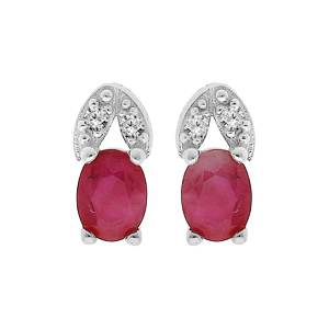 Boucles d\'oreille en argent rhodi Rubis vritable et arc de Topazes blanches et fermoir poussette - Vue 1