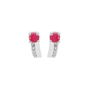 Boucles d\'oreille en argent rhodi Rubis vritable et rail d\'oxydes et fermoir poussette - Vue 1